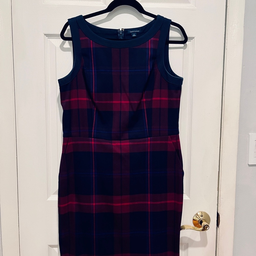 Tommy Hilfiger Navy Blue & Red Plaid Dress Dark Academia - Women’s 12